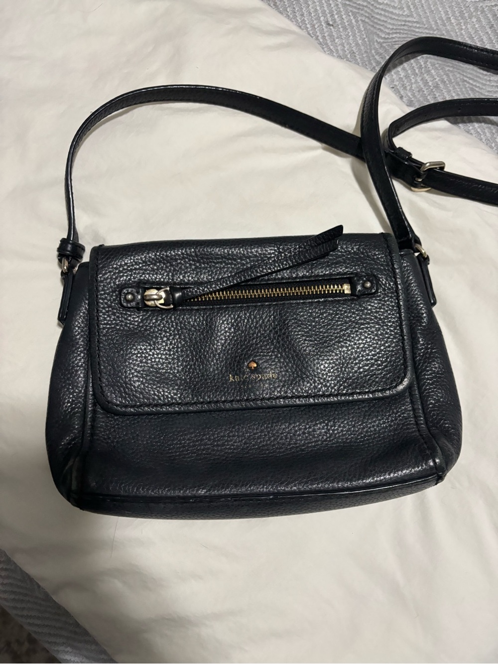 kate spade Black Pebbled Leather Small Crossbody with Front Zip